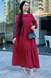 Bebe Yaka Tesettür Elbise Bordo HM2080
