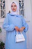 Bebe Yaka Tesettür Elbise Bebe Mavisi HM2080