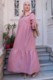 Bebe Yaka Tesettür Elbise Pembe HM2080