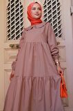 Bebe Yaka Tesettür Elbise Vizon HM2080
