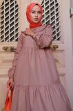 Bebe Yaka Tesettür Elbise Vizon HM2080