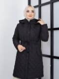 Kadın Siyah Kapitone Büyük Beden Mont