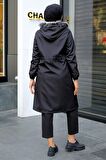 Süs Cepli İçi Peluş Mont Siyah HM2295