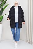 Kraşlı Oversize Dolgulu Mont Siyah HM2316