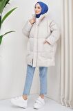 Oversize Torba Cep Şişme Mont Ekru HM2317