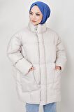Oversize Torba Cep Şişme Mont Ekru HM2317