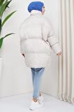 Oversize Torba Cep Şişme Mont Ekru HM2317