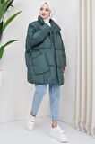 Oversize Torba Cep Şişme Mont Yeşil HM2317