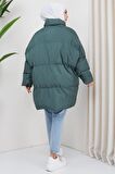 Oversize Torba Cep Şişme Mont Yeşil HM2317
