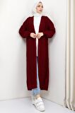 Kiraz Desenli Uzun Triko Hırka Bordo HM2334
