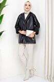 Oversize Deri Ceket Siyah HM2338
