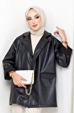 Oversize Deri Ceket Siyah HM2338