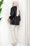 Oversize Deri Ceket Siyah HM2338
