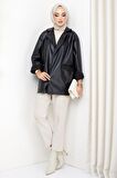 Oversize Deri Ceket Siyah HM2338