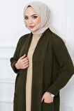 Şal Yaka Cepli Triko Hırka Haki HM2243