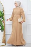 Kemerli Piliseli Aerobin Elbise Camel HM2339