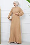 Kemerli Piliseli Aerobin Elbise Camel HM2339