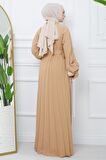 Kemerli Piliseli Aerobin Elbise Camel HM2339