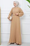 Kemerli Piliseli Aerobin Elbise Camel HM2339