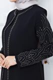 Kolları Taşlı Büyük Beden Anne Elbisesi Siyah HM2349