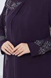 Büyük Beden Yaprak Taşlı Anne Elbisesi Mor HM2350