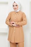 Çizgili Krep İkili Takım Camel HM2375