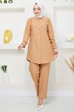 Çizgili Krep İkili Takım Camel HM2375