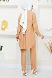 Çizgili Krep İkili Takım Camel HM2375