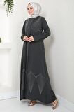 Kristal Taş İşlemeli Ferace Antrasit HM2423