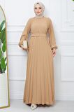 Kemerli Piliseli Aerobin Elbise Camel HM2339