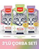 WANPY Kediler İçin Çorba Seti 3x50gr (Ton,Karides-Tavuk,Balkabağı,Havuç-Ördek)