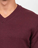 Erkek V Yaka Kazak Sık Örme Desenli Bordo Slim Fit Kazak NCS JEANS 3002