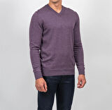 Erkek V Yaka Kazak Sık Örme Desenli Mürdümmelanj Slim Fit Kazak NCS JEANS 3002