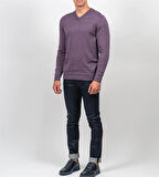 Erkek V Yaka Kazak Sık Örme Desenli Mürdümmelanj Slim Fit Kazak NCS JEANS 3002