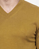 Erkek V Yaka Kazak Sık Örme Desenli Hardal Slim Fit Kazak NCS JEANS 3002