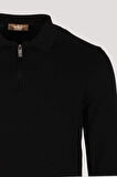Erkek Polo Yaka Triko Siyah Slim Fit Yarım Fermuarlı Balık Sırt Desenli Pamuklu Kazak NCS JEANS 3006
