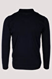 Erkek Polo Yaka Triko Lacivert Slim Fit Yarım Fermuarlı Balık Sırt Desenli Pamuklu Kazak NCS JEANS 3006