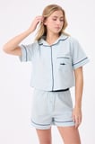 MARISILK™ SEASTRIPE Kadın Yazlık Şortlu Crop Gömlekli Pijama & Lounge Takımı