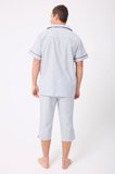 MARISILK™ SEASTRIPE Erkek Dokuma Yazlık Kısa Kollu Capri Pantolonlu Pijama & Lounge Takımı