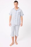 MARISILK™ SEASTRIPE Erkek Dokuma Yazlık Kısa Kollu Capri Pantolonlu Pijama & Lounge Takımı