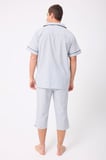 MARISILK™ SEASTRIPE Erkek Dokuma Yazlık Kısa Kollu Capri Pantolonlu Pijama & Lounge Takımı