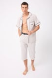 MARISILK™ SEASTRIPE Erkek Dokuma Yazlık Kısa Kollu Capri Pantolonlu Pijama & Lounge Takımı