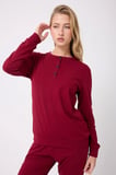 OCEAN RIPPLE™ Premium Örme Pamuk Uzun Kollu Henley & Uzun Pantolonlu Kadın Pijama Takımı