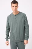 OceanRipple™ Premium Örme Pamuk Uzun Kollu Henley & Uzun Pantolonlu Erkek Pijama Takımı