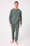 OceanRipple™ Premium Örme Pamuk Uzun Kollu Henley & Uzun Pantolonlu Erkek Pijama Takımı