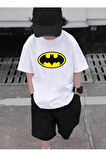 Kaliteli Penye Kız Erkek Çocuk Baskılı Beyaz Tshirt 5 6 7 8 9 10 11 12 13 14 yaş Batman