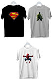 Üçlü Penye Erkek Çocuk Baskılı Siyah Tshirt 5 6 7 8 9 10 11 12 13 14 yaş superman spiderman hulk
