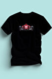 Erkek Çocuk  Formula Kırmızı Yarış Arabası Baskılı Siyah Tshirt 5 6 7 8 9 10 11 12 13 14 yaş tişört
