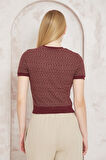 Amida Bordo Jakar Örgü Kadın Crop T-shirt - 2402