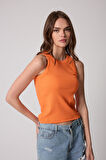 Turuncu Halter Yaka Fitilli Görünümlü Kadın Atlet - 2502